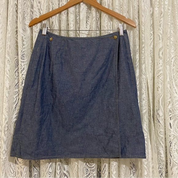 Liz Claiborne cotton reversible wrap mini skirt. Plaid/Blue. - Picture 4 of 7